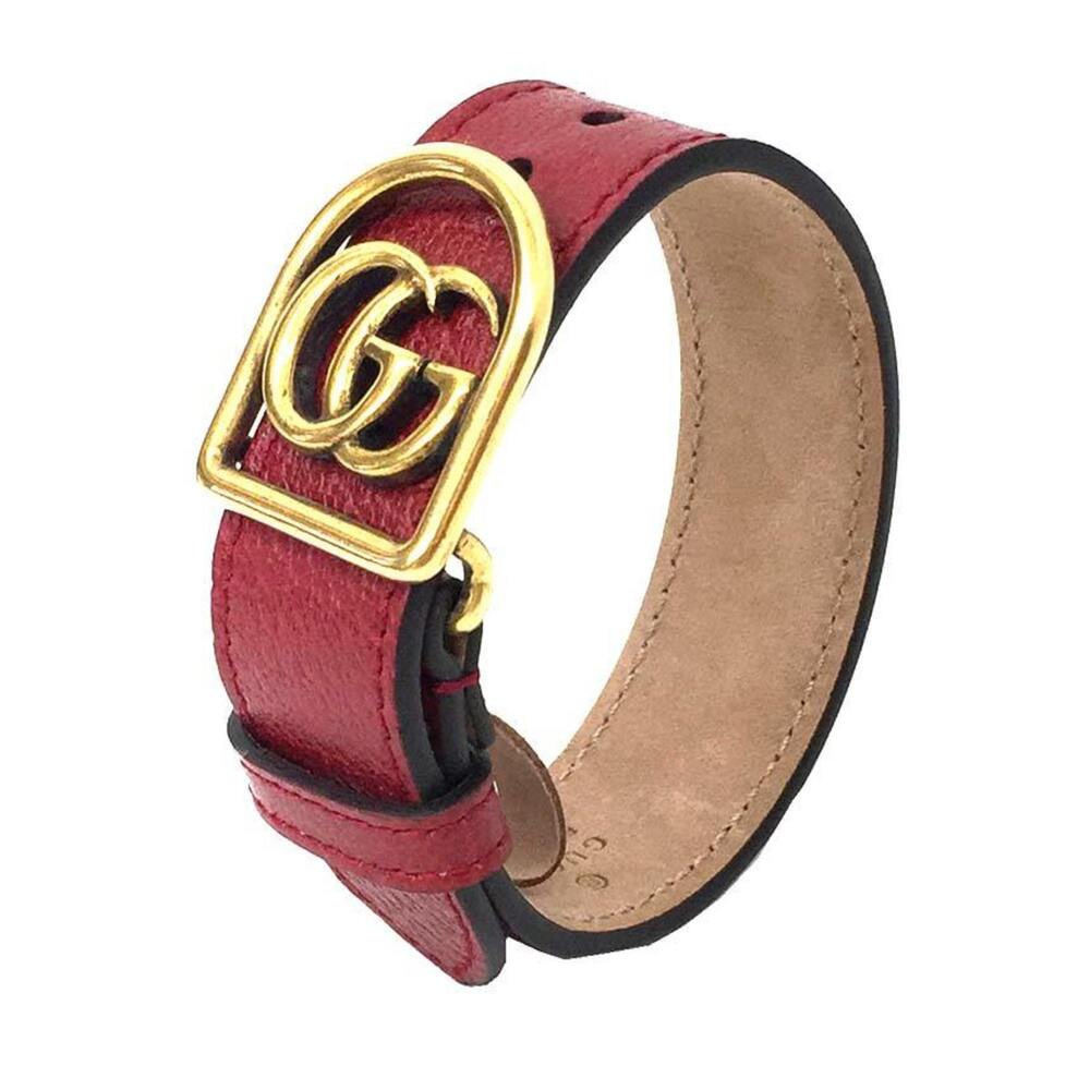 GUCCI Red Leather GG Marmont Charm Bracelet